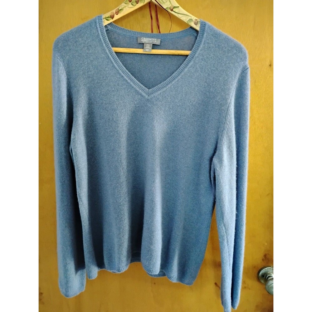 Cashmere By Charter Club Light Baby Blue V neck Pullover Sweater Sz Petite Large